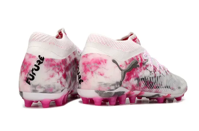 Puma White Pink Low-Cut Knit Collar Floral Ink-Splatter Print Firm-Ground Soccer Shoes 5