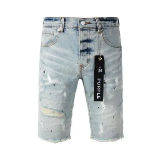 Purple Brand Distressed Paint-Splatter Light-Wash Denim Shorts