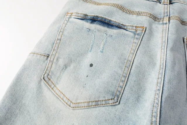 Purple Brand Distressed Paint-Splatter Light-Wash Denim Shorts 3