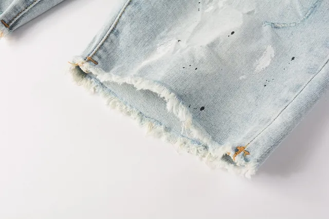 Purple Brand Distressed Paint-Splatter Light-Wash Denim Shorts 5