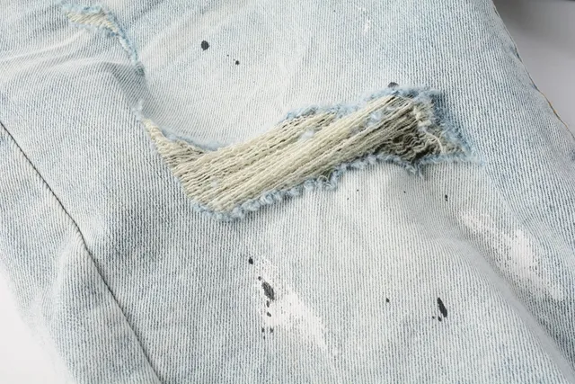 Purple Brand Distressed Paint-Splatter Light-Wash Denim Shorts 6
