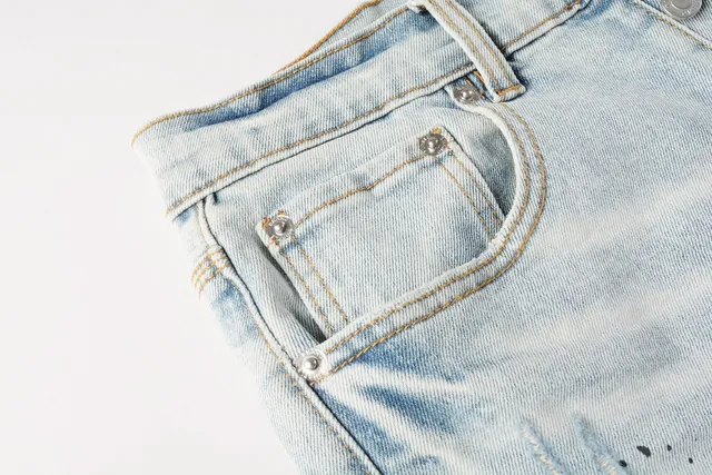 Purple Brand Distressed Paint-Splatter Light-Wash Denim Shorts 8