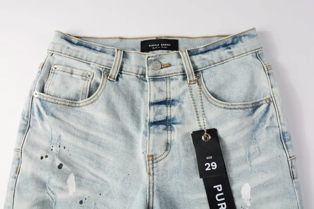 Purple Brand Distressed Paint-Splatter Light-Wash Denim Shorts 12