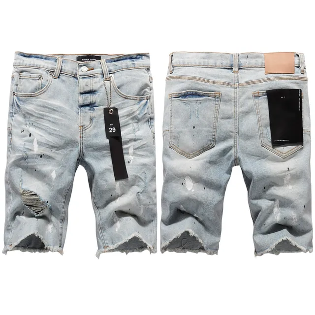 Purple Brand Distressed Paint-Splatter Light-Wash Denim Shorts 13