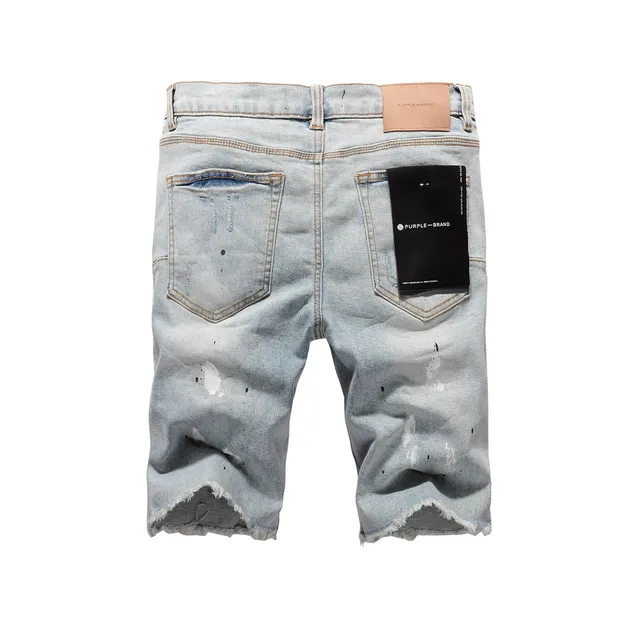Purple Brand Distressed Paint-Splatter Light-Wash Denim Shorts 16