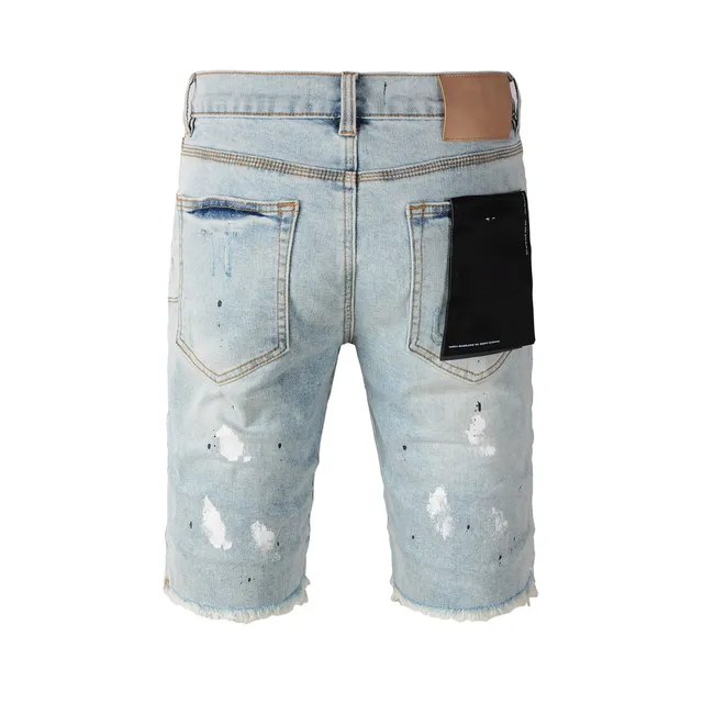 Purple Brand Distressed Paint-Splatter Light-Wash Denim Shorts 20