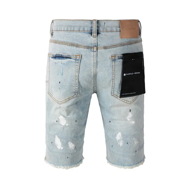 Purple Brand Distressed Paint-Splatter Light-Wash Denim Shorts 22