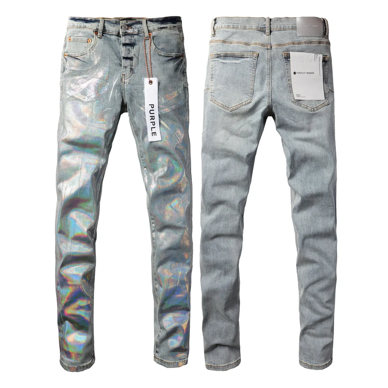 Purple Brand Holographic Light-Wash Slim-Fit Jeans 1