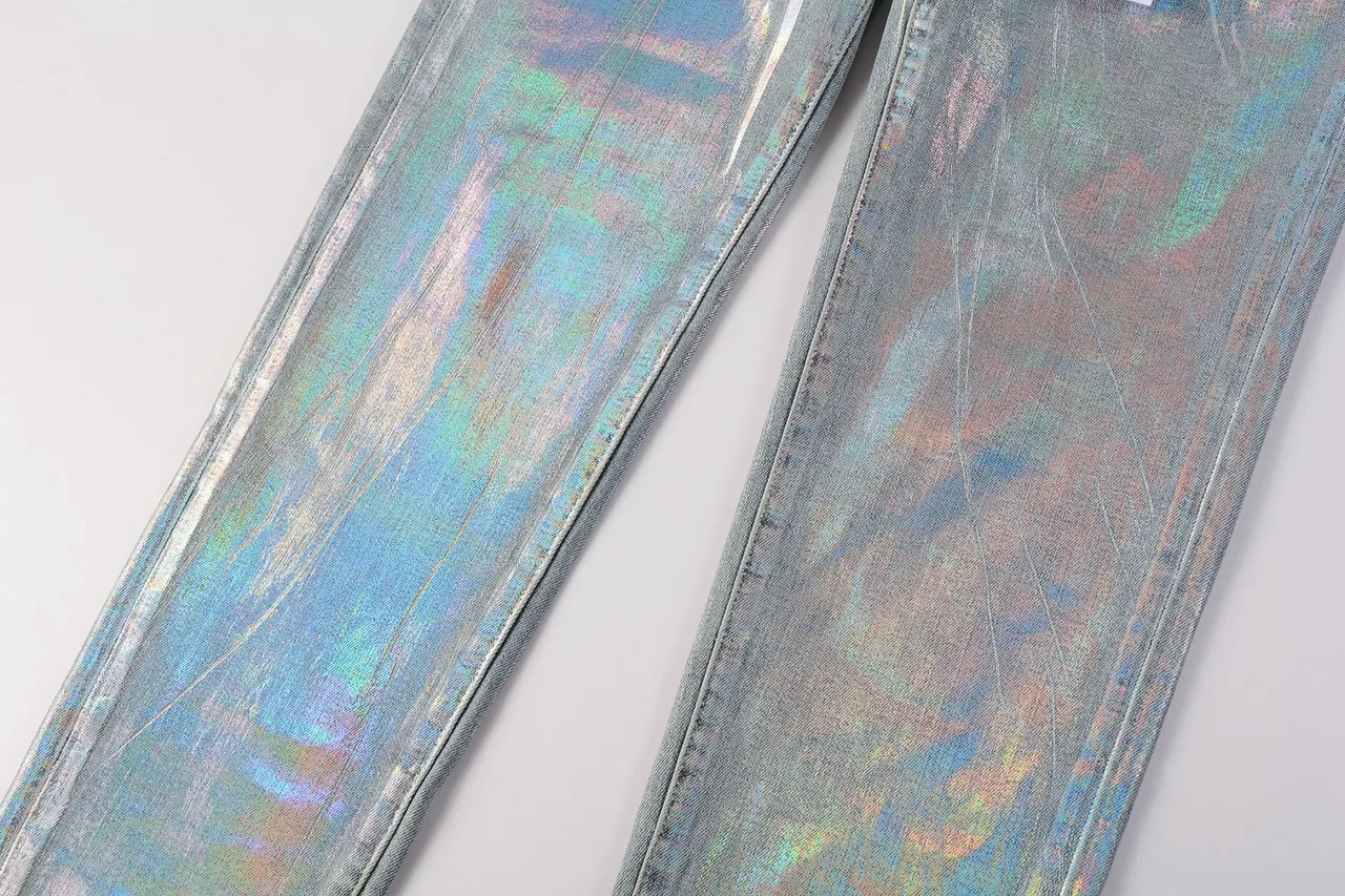 Purple Brand Holographic Light-Wash Slim-Fit Jeans 10