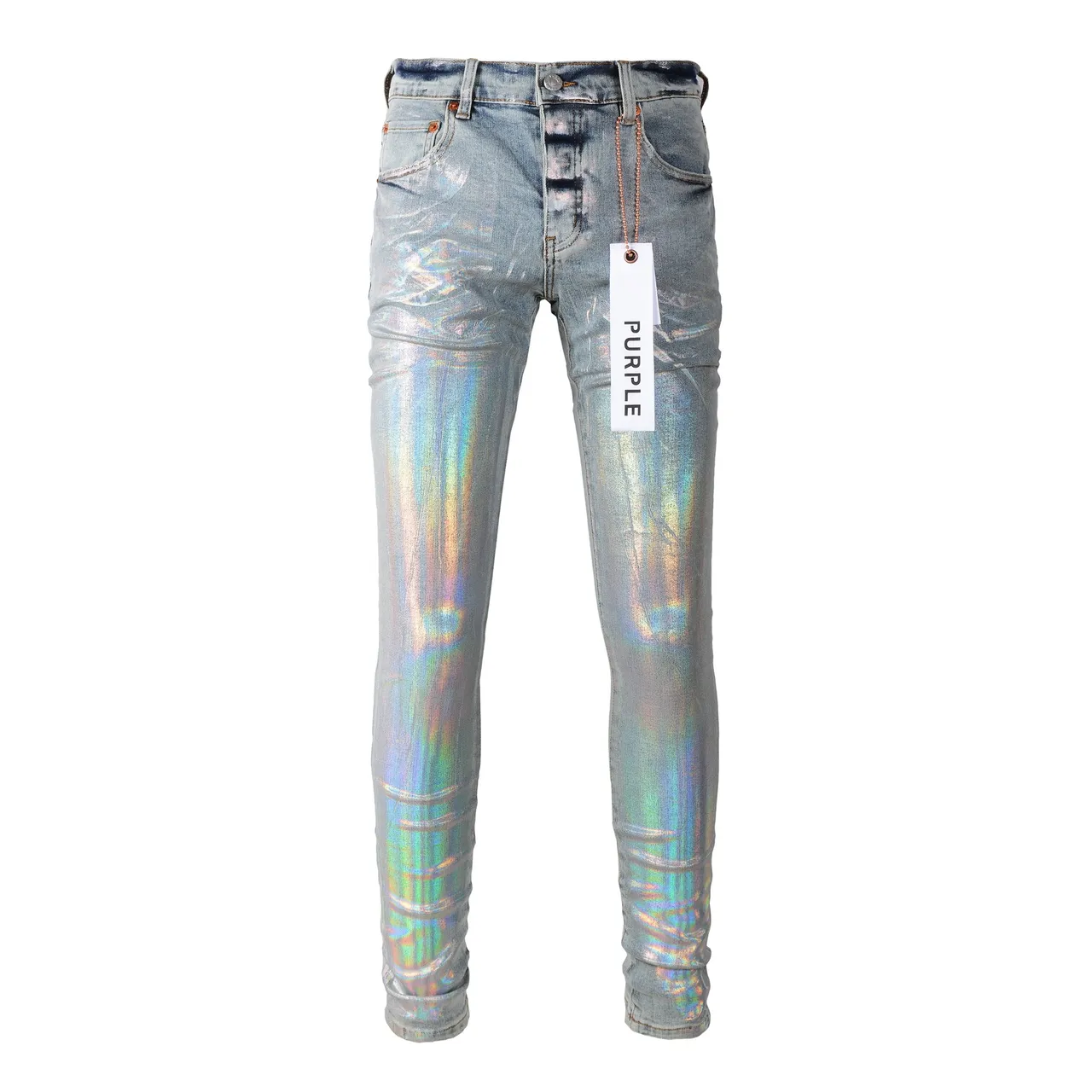 Purple Brand Holographic Light-Wash Slim-Fit Jeans 17