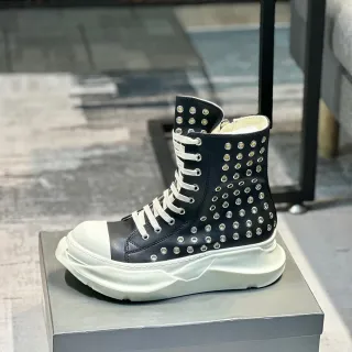 Rick Owens Black White Studded Leather Sculpted Platform Sole Ankle Boots