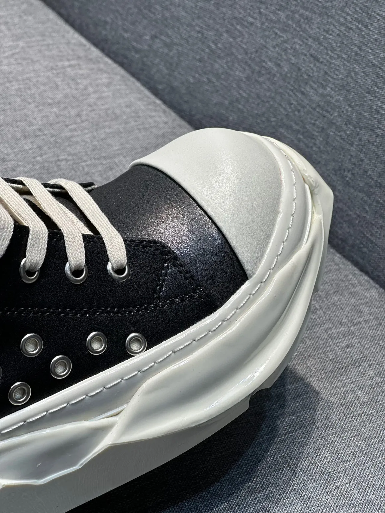 Rick Owens Black White Studded Leather Sculpted Platform Sole Ankle Boots 4