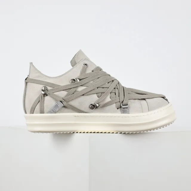 Rick Owens Geobasket Gray Suede Webbed Strap Lifestyle Sneakers 7