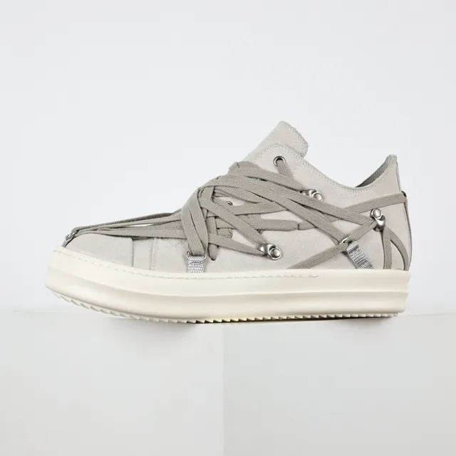 Rick Owens Geobasket Gray Suede Webbed Strap Lifestyle Sneakers 9