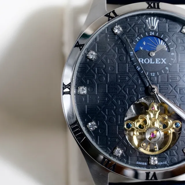 Rolex Cellini Moonphase Tourbillon Cadran Noir Montre Mécanique 8