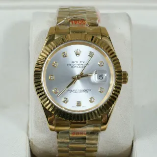 Rolex Datejust Gold-tone Fluted Bezel Diamond Dial Mechanical Watch