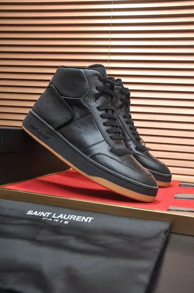 Saint Laurent Sneakers Lifestyle Noir en Cuir Texturé à talons hauts 3