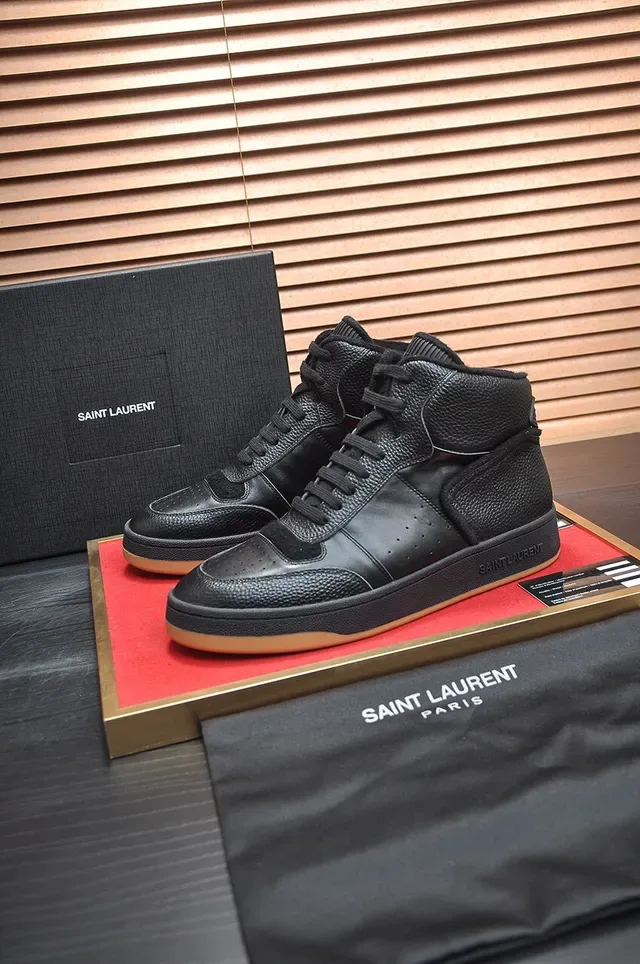 Saint Laurent Sneakers Lifestyle Noir en Cuir Texturé à talons hauts 4