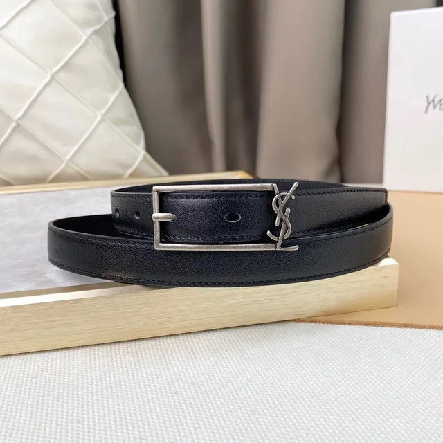 Saint Laurent Classic Monogram Belt جلد أسود 5