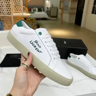 Saint Laurent Embroidered Logo White and Green Lifestyle Sneakers