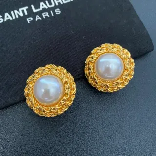 Saint Laurent Gold Braided Pearl Stud Earrings