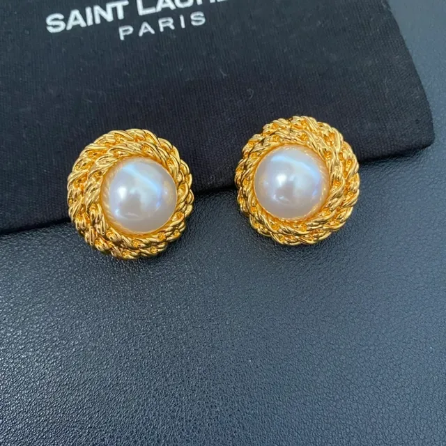 Saint Laurent Brincos Stud Ouro Trançados de Pérola 7