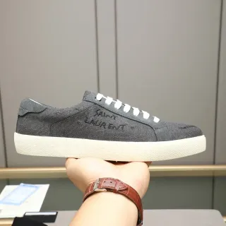 Saint Laurent Gray White Canvas Upper Embroidered Logo Lifestyle Sneakers