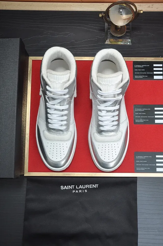 Saint Laurent حذاء رياضي هوت توب فضي معدني لايف ستايل 2