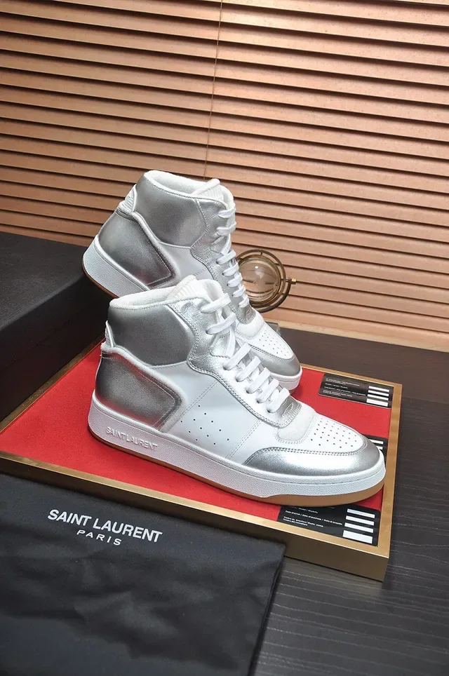 Saint Laurent حذاء رياضي هوت توب فضي معدني لايف ستايل 6