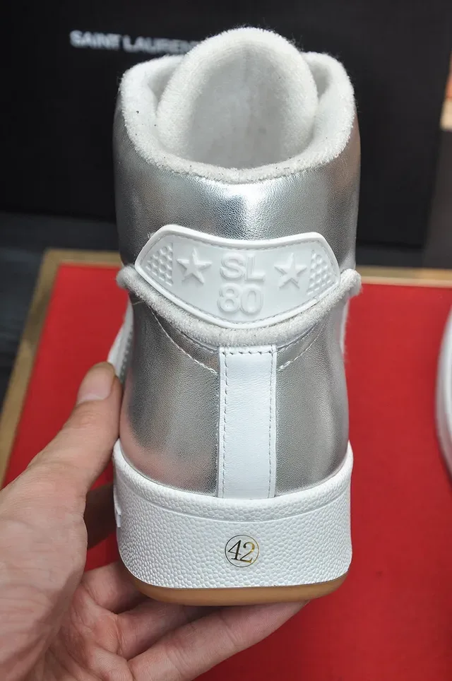 Saint Laurent حذاء رياضي هوت توب فضي معدني لايف ستايل 9