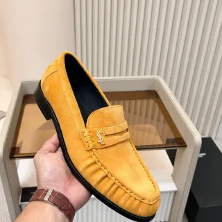 Saint Laurent لافر أصفر أسود سويد علي موك-تو خياطة لافر