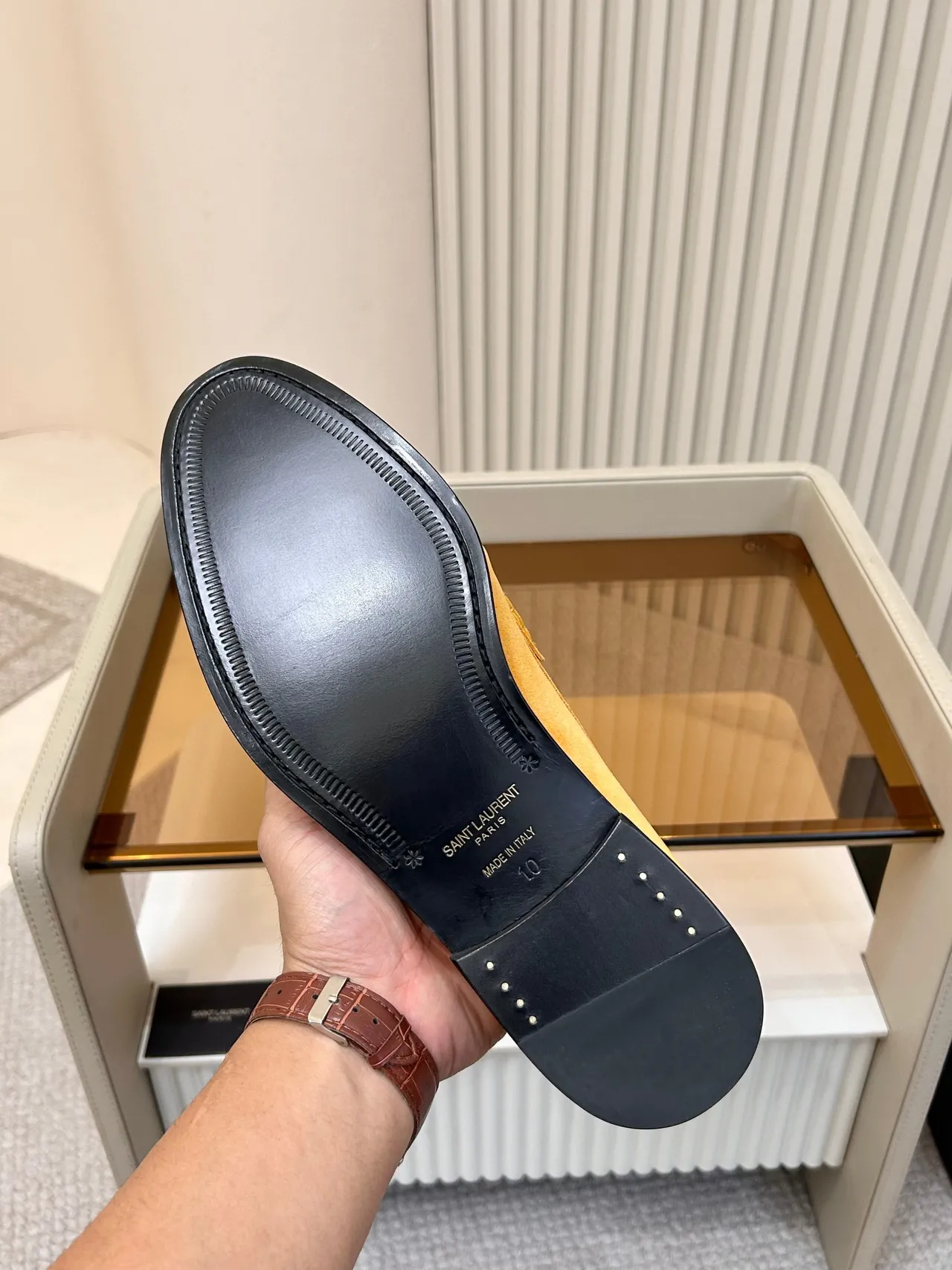 Saint Laurent mocassin jaune noir daim supérieur moc-toe couture mocassin 2
