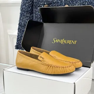 Saint Laurent Loulou Loafer Mustard Yellow Ruched Leather Loafers