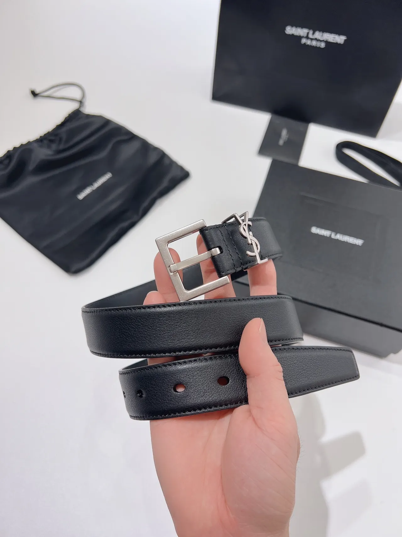 Saint Laurent Monogram Belt Black Leather Belt 2