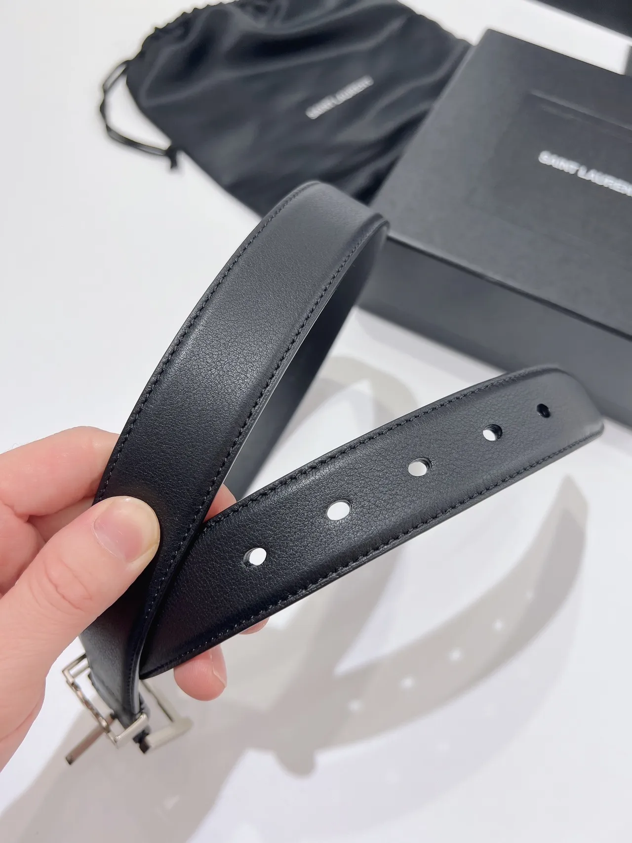 Saint Laurent Monogram Belt Black Leather Belt 4