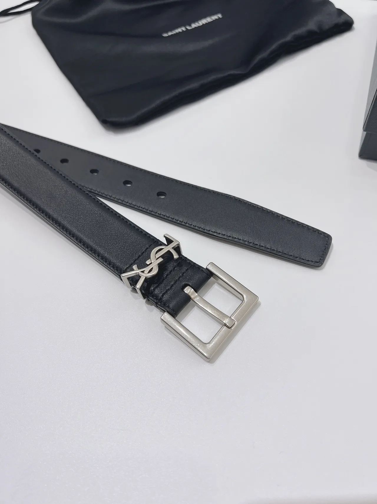Saint Laurent Monogram Belt Black Leather Belt 5
