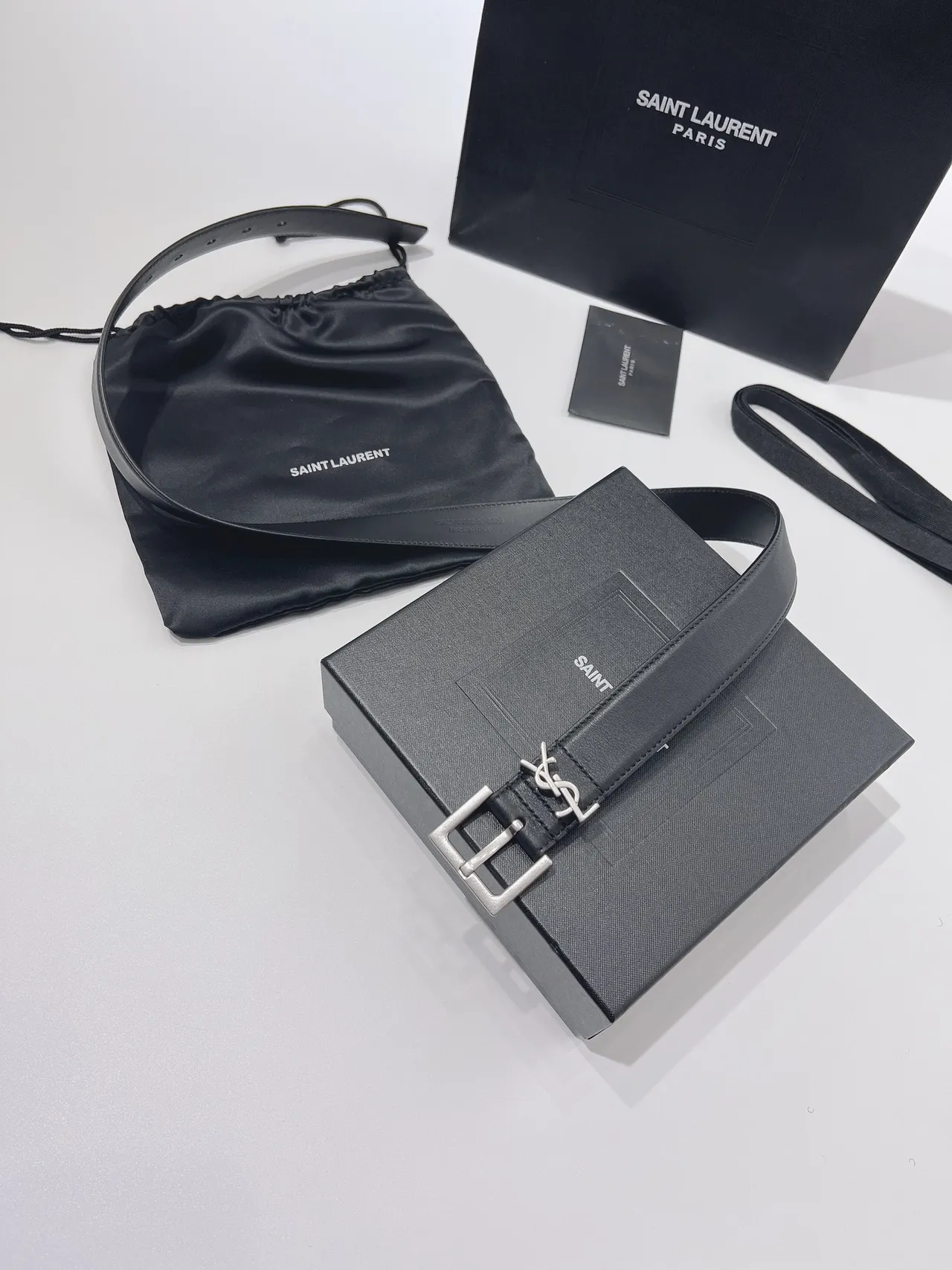 Saint Laurent Monogram Belt Black Leather Belt 7