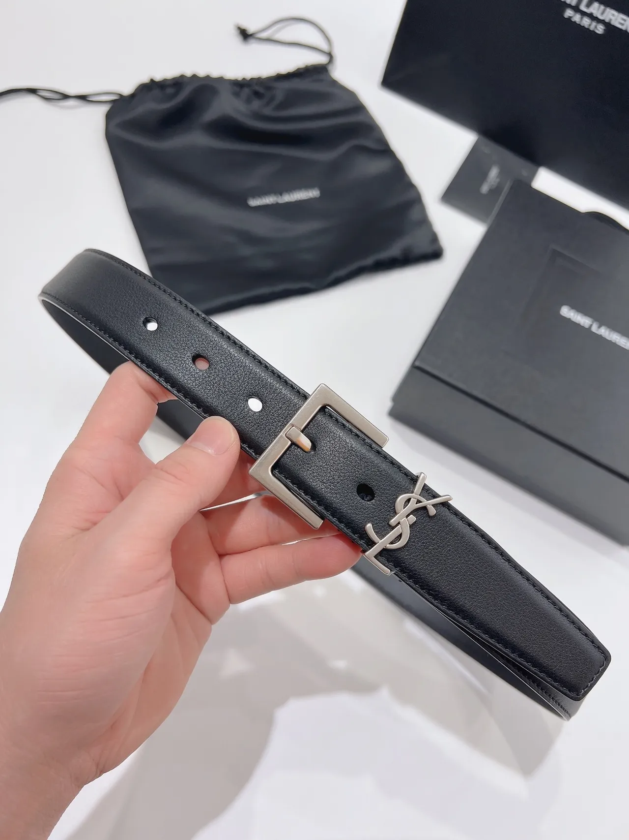 Saint Laurent Monogram Belt Black Leather Belt 8