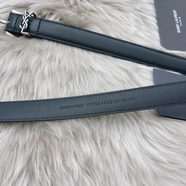 Saint Laurent Monogram Belt Black Silver Slim Rectangular Buckle Leather Belt 8