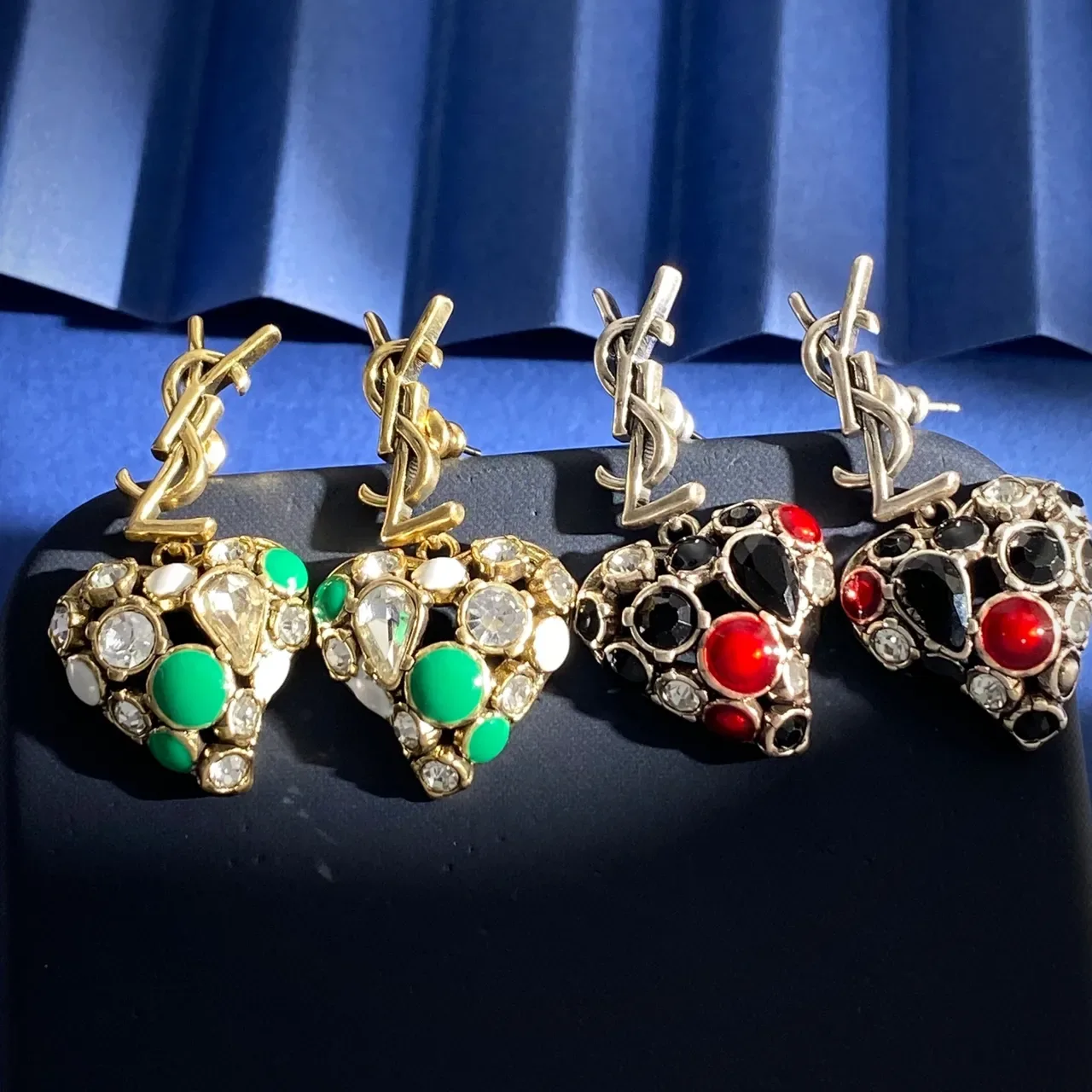Saint Laurent Monogram Heart Pavé Earrings 1