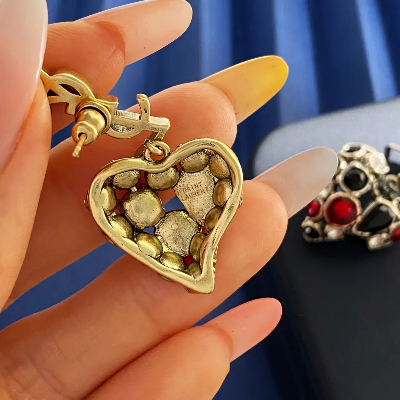 Saint Laurent Monogram Heart Pavé Earrings 5