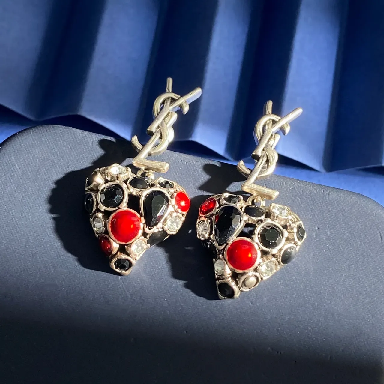 Saint Laurent Monogram Heart Pavé Earrings 7