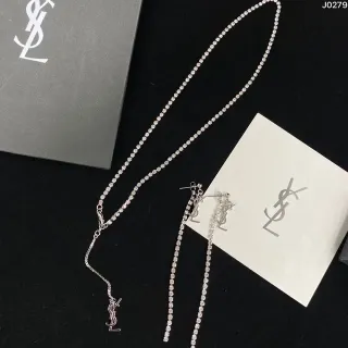 Saint Laurent Monogram Pavé Chain سلسلة فضية كريستال شفاف YSL قلادة