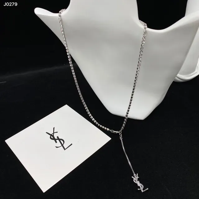 Saint Laurent Monogram Pavé Chain Collier argent cristal transparent YSL 4