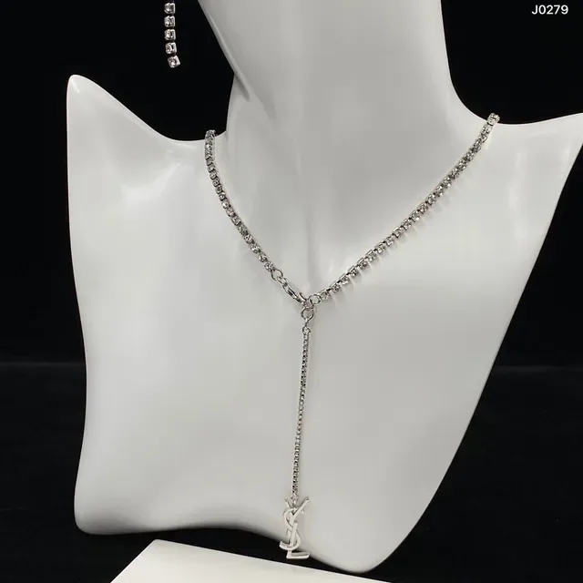 Saint Laurent Monogram Pavé Chain Collier argent cristal transparent YSL 5