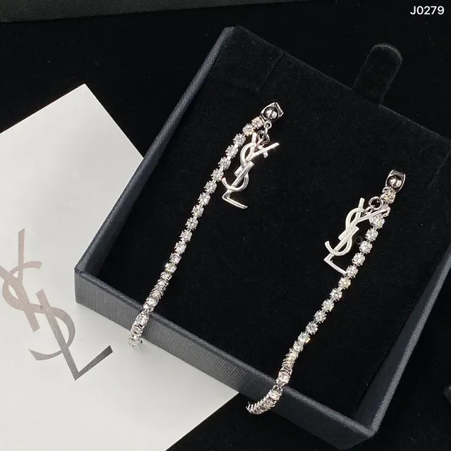 Saint Laurent Monogram Pavé Chain Collier argent cristal transparent YSL 8