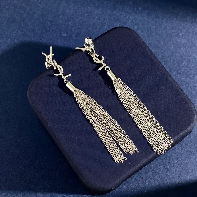 Brincos Saint Laurent Monogram Borla Corrente Logo Prata e Ouro 6