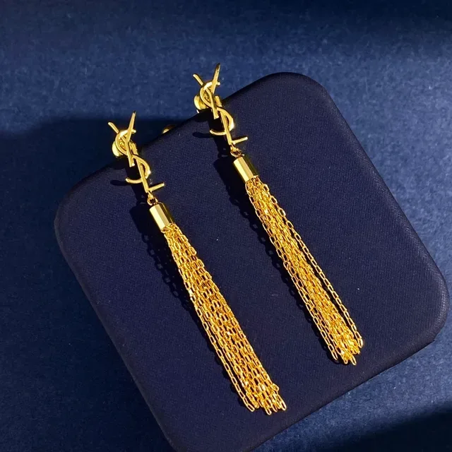 Brincos Saint Laurent Monogram Borla Corrente Logo Prata e Ouro 7