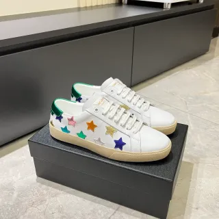Saint Laurent Star Appliqué White Leather Lifestyle Sneakers