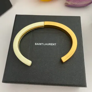 Saint Laurent Two-Tone Enamel and Gold-Tone C-Shaped Bangle Bracelet